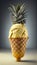 Illustration of pineapple ice cream with pineapple pieces in a waffle cone. The concept of natural sweets. A popular summer