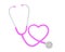 Illustration of a pink stethoscope bent into heart shape on white background