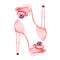 Illustration pink women\'s shoes on the high heels. Painted hand-drawn in a watercolor on a white background.