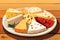 illustration of a plate with different pieces of cheese. Generative AI