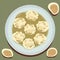 Illustration of a plate with dumplings. Generative Ai