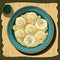 Illustration of a plate with dumplings. Generative Ai