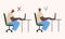 Illustration of poor and good postures during everyday computer work