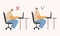 Illustration of poor and good postures during everyday computer work