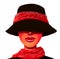 Illustration portrait of a mysterious beauty in a black hat covering part of her face