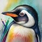 Illustration portrait of a penguin bird with colored