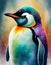 Illustration portrait of a penguin bird with colored