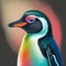 Illustration portrait of a penguin bird with colored