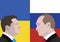 An illustration of a portrait of Volodymyr Zelenskyy, the President of Ukraine and Vladimir Putin, president of Russia