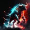 Illustration of a powerful bull on a dark background with fire effect AI generated