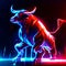 Illustration of a powerful bull on a dark background with neon lights Generative AI