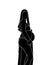 Illustration of pregnant mother showing baby bump silhouette on white background