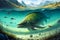 Illustration of prehistoric underwater animals, giant fish, earth history