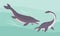 Illustration prehistoric underwater dinosaur mosasaurus vs plesiosaurus