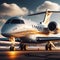 illustration of a private jet isolated on a blue sky background, suitable for tourism and travel advertising purposes 3