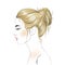 illustration - profile girl with hair bun - blonde girl