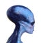 Illustration profile of the head and neck of a blue alien on a white background