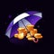 Illustration of protecting your funds. An umbrella protects your money. Money is safe