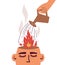 Illustration of psychological therapy help with human hand putting out fire in burning brain