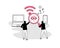 Illustration of public wi-fi security risks symbol with a laptop and a spy magnifier