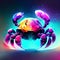 Illustration of a purple crab on a multicolored background. AI Generated