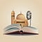 Illustration of Quran - holy book of Muslims in the mosque with microphone. Invitation people to the salat. Invitation is prayer,