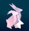 Illustration of rabbit family. Couple origami hare with baby. Paper Zoo