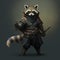 Illustration of raccoon ninja, martial arts fighter. Generative AI