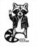 Illustration of racoon in black jacket. Vector isolated Hand drawn illustration. stock illustration. Rock concept Line