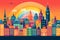 Illustration of a rainbow-colored cityscape with iconic landmarks, representing the global reach and acceptance of the LGBTQ