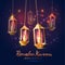 Illustration Ramadan Kareem Background with 3d Lamps Fanoos ,