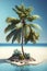 Illustration real coconut tree with beach blue sea and blue sky detail image.