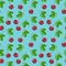 Illustration realism seamless pattern berry vinous cherry with green leaf on a light blue background