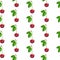 Illustration realism seamless pattern berry vinous cherry with green leaf on a white isolated background