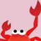 Illustration of Red Crab Cartoon, Cute Funny Character, Background