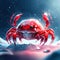 Illustration of a red crab in the snow - 3d render AI generated