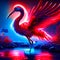 Illustration of a red heron bird on a background of a night landscape AI Generated