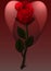 Illustration of red rose under spot lights that create a heart s