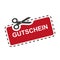 Illustration of a red sign with the text gutschein` with scissors on an isolated background`