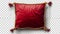 An illustration of red velvet pillows decorated with gold cords and ropes, 3D realistic modern illustrations. Scarlet