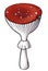 Illustration of redcap fly agaric with chipped spot on flat hat. Hand-drawn poisonous mushroom with dots on red cap and