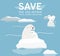 The illustration reflects the current environmental problems of the polar bear, ice is constantly melting, solve global warming