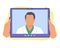 Illustration of remote teleconference with doctor on digital tablet