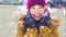 Illustration render of 3D shimmering particles and young happy and beautiful Asian Korean woman in winter hat and gloves smiling
