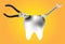 Illustration of repair a tooth decay on yellow background