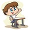 Illustration representing a child raising his arm to catch the attention of a teacher