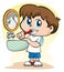 Illustration representing a child taking care of her nipple hygiene brushing teeth