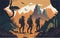 illustration that represents the concept of exploration and adventure, featuring a group of explorers venturing into a