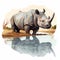 An illustration of a rhino drinking water on a pond