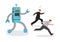 Illustration of robot chasing away office workers